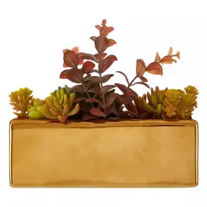 Mixed Succulents Fiori with Ceramic Gold Pot Artificial Plant Foliage