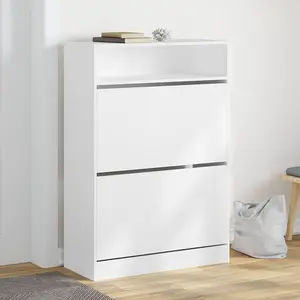 Shoe Cabinet with 2 Flip-Drawers White 80x34x116 cm