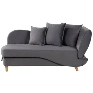 Right Hand Velvet Chaise Lounge with Storage Dark Grey MERI II