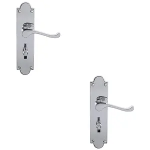 2 PACK - Victorian Bathroom Latch Door Handle - Polished Chrome Lever On Shaped Backplate