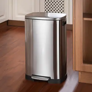 Stainless Steel Pedal Bin Trash Can Kitchen Bin Recycling Rubbish Bin 50L