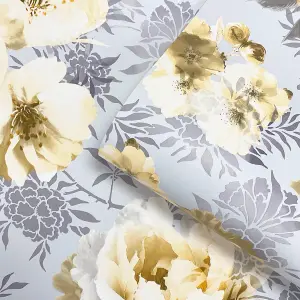 Catherine Lansfield Ochre Floral Pearl Effect Embossed Wallpaper