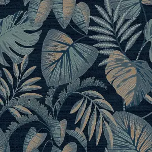 Next Jungle leaves Navy Smooth Wallpaper Sample