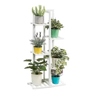 White 5 Tier Wooden Plant Shelving Unit Display Stand Indoor Outdoor 1030mm(H)