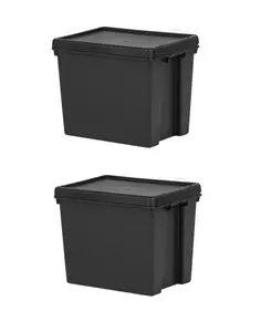 2x Black recycled plastic 24L Storage Box