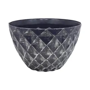 33cm Pot Diamond Planter Grey With Silver Brush Round Plastic Flower Garden