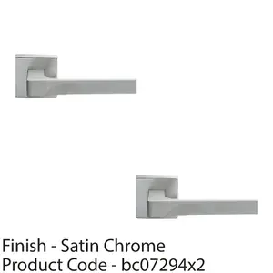 2 PACK - Premium Contoured Door Handle Set - Satin Chrome Sleek Lever on Square Rose