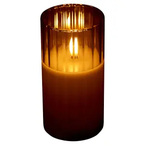 URBNLIVING 15cm Height LED Candle in Grey Pillar Glass Jar Realistic Flickering Table Decor Ornament