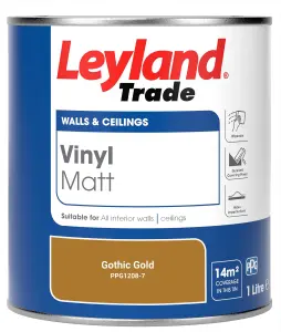 Leyland Trade Vinyl Matt Walls & Ceilings Emulsion Paint Gothic Gold (PPG1208-7) 1L