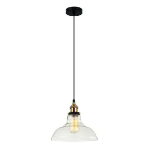 Luminosa Industrial And Retro Hanging Pendant Black, Gold 1 Light  with Clear Shade, E27