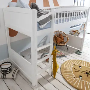 Lottie Midsleeper Cabin Bed with Straight Ladder in Classic White