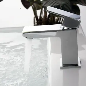 BATHWEST Monoblock Bathroom Sink Taps Chrome Brass Basin Mixer Taps Single Lever Square Faucet