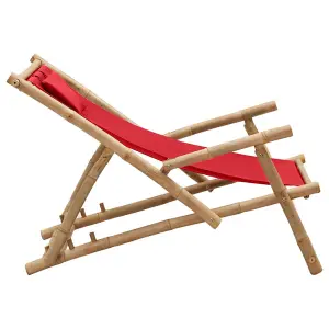 Berkfield Deck Chair Bamboo and Canvas Red