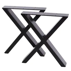 Set of 2 Black Industrial Heavy Duty X Shape Metal Table Legs 40cm