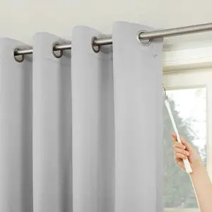 Kalynn 100% Blackout Eyelet Semi Sheer Synthetic Window Curtain Pair (Set of 2) Light Grey / 117 W x 183 D cm