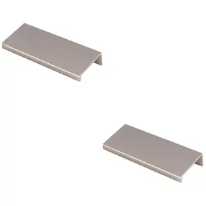 2 PACK - Square Edge Finger Pull Handle - Satin Nickel 100mm - Slim Cupboard Drawer