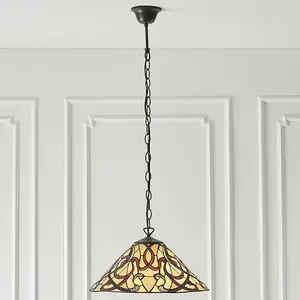 Tiffany Glass Hanging Ceiling Pendant Light Dark Bronze Cream Lamp Shade i00150