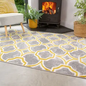 Ochre Grey Super Soft Geometric Area Rug 60x110cm