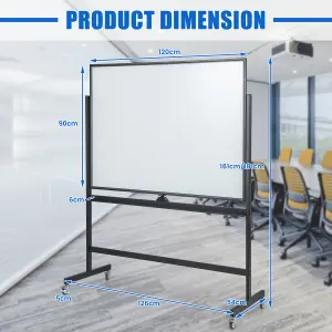 Costway Double Sided Magnetic Whiteboard Adjustable Mobile Revolving Board with Magnets