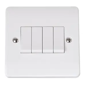 Click Scolmore Mode Rocker Light Switch 4 Gang 10A 2 Way White - CMA9014