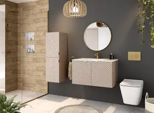 Wall Hung Bathroom Furniture Set Beige 800mm Vanity Sink Basin with Tallboy Tall Cabinet Cara