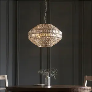 Multi Arm Hanging Ceiling Pendant Light - Bright Nickel Plate & Clear Crystal Glass Shade - 5 x 6W LED E14