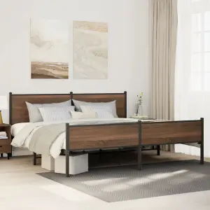 Berkfield Metal Bed Frame without Mattress Brown Oak 200x200 cm