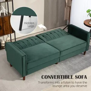 HOMCOM Convertible Sofa Futon Velvet-Touch Tufted Couch Sofa Bed Green