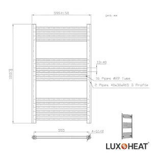 Towel Radiator Rail 1000 x 600 for Central Heating with Chrome Finish