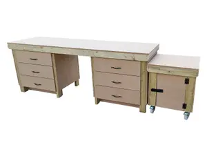 Wooden MDF top workbench with drawers and functional lockable cupboard (V.5) (H-90cm, D-70cm, L-240cm)