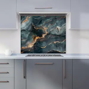 Vibrant Blue Marble Effect Premium Glass Kitchen Splashback W700mm x H750mm