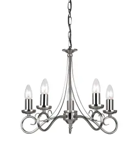 Luminosa Trafford 5 Light Multi Arm Ceiling Pendant Candle Antique Silver, E14