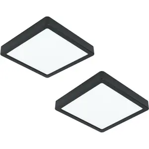 2 PACK Wall / Ceiling Light Black 210mm Square Surface Mounted 16.5W LED 4000K