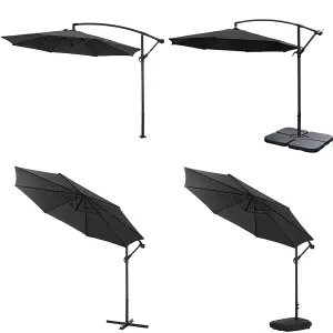 3M Outdoor Black Cantilever Crank Tilt Swivel Banana Umbrella Sunshade without Base