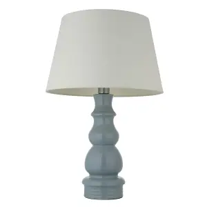 Luminosa Provence & Cici Base & Shade Tall Table Lamp Blue Grey Glaze, Satin Nickel Plate & Ivory Linen Fabric