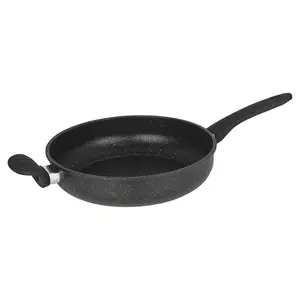 URBNCHEF 28cm Diameter Pressed Carbon Induction Black Deep Frying Pan & Lid Pot with Soft Touch Handle