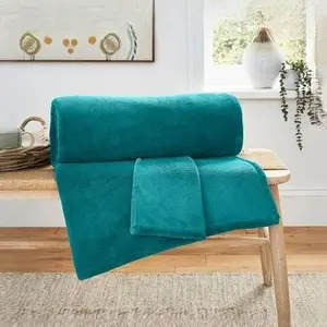 Dunelm Soft Fleece 130cm X 170cm Throw Blanket, Mid Century, Green, Soft Fleece Teal