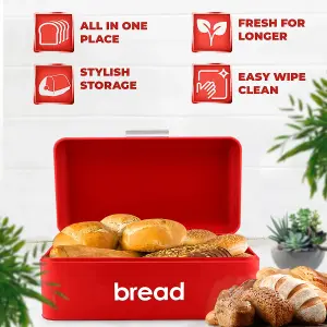 Retro Bread Bin Curved & Rectangle Kitchen Loaf Storage in Red