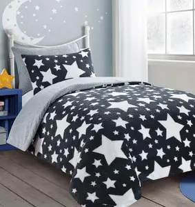 Teddy Galaxy Star Fleece Duvet Cover Set Soft Cosy Warm Kids Star Teddy Bear Bedding Set