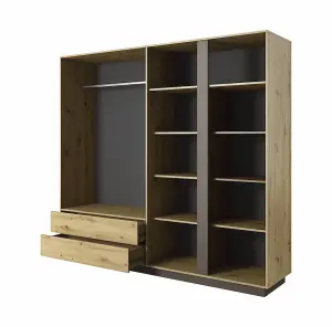 Arco Contemporary 4 Hinged Door Wardrobe 7 Shelves 2 Drawers 1 Rail Artisan Oak Effect (H)2040mm (W)2200mm (D)540mm