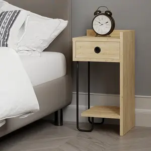 Jan Versatile Modern Bedside Table with Drawer and Open Shelf Oak / Right Orientation