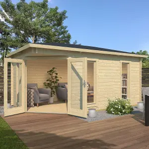 Lasita Edinburgh 2 Corner Summer House - 4.28m x 2.8m - Garden Log Cabin - 40mm Wall Logs Double Glazed