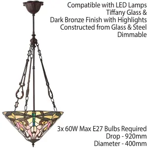 Tiffany Glass Hanging Ceiling Pendant Light Bronze Dragonfly 3 Lamp Shade i00074