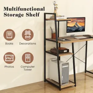 COSTWAY Home Office Desk Computer Desk PC Laptop Table w/ Bookshelf & Host Stand