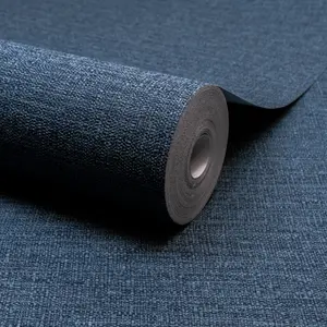 Grandeco Telma Slubbed Fabric Hessian Textured Luxury Wallpaper Navy blue