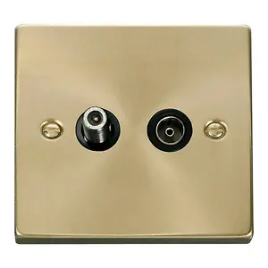 Satin / Brushed Brass Satellite & Coaxial Socket 1 Gang - Black Trim - SE Home