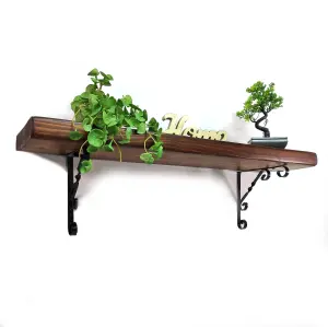 Wooden Rustic Shelf with Bracket WO Black 220mm 9 inches Dark Oak Length of 60cm