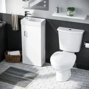 Nes Home 400mm Vanity Basin Unit & Close Coupled Toilet White