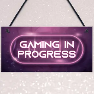 GAMING IN PROGRESS Pink Gaming Sign Neon Effect Girls Bedroom Sign Gamer Gift