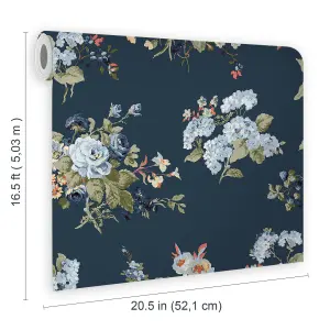 Laura Ashley Rosemore Midnight seaspray Floral Smooth Wallpaper